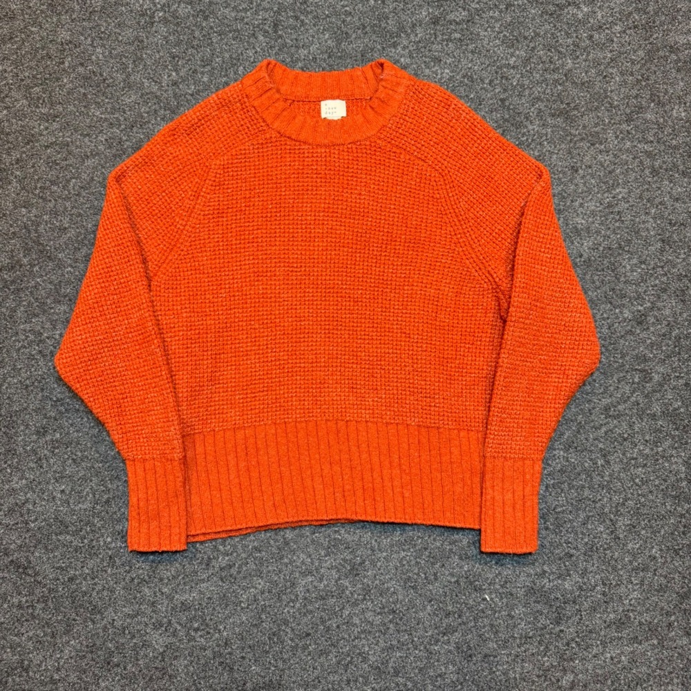 A New Day Womens Orange Waffle Knit Raglan Sleeve Pullover Sweater Size Medium